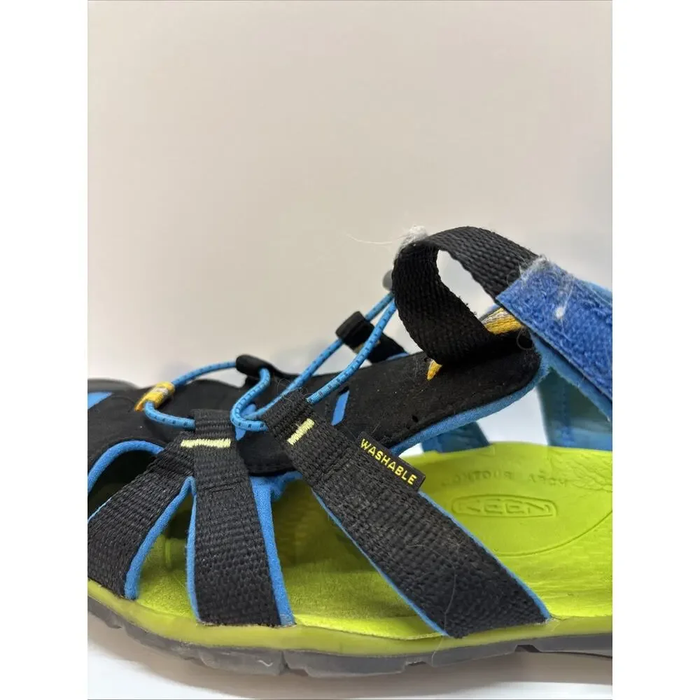 Keen Seacamp II CNX Youth Sandals Sz 7 Black Brilliant Blue Low Top Hook & Loop